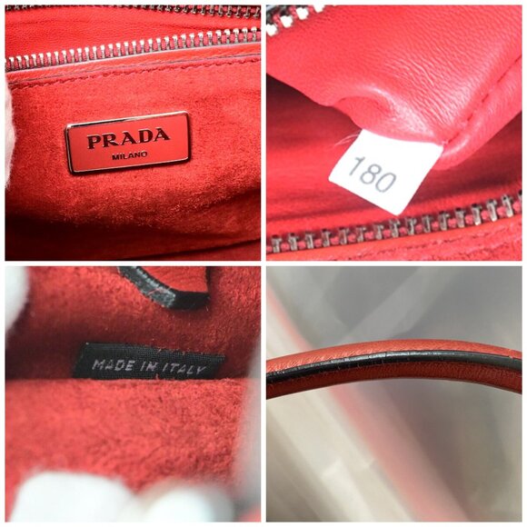 PRADA Logo 2Way Shoulder Hand Bag Glace Calf Leather Red Fuoco SHW Italy - Picture 13 of 14